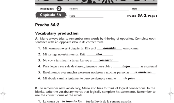 CapÃ­tulo 5a vocabulary flashcards sheet 1 answers